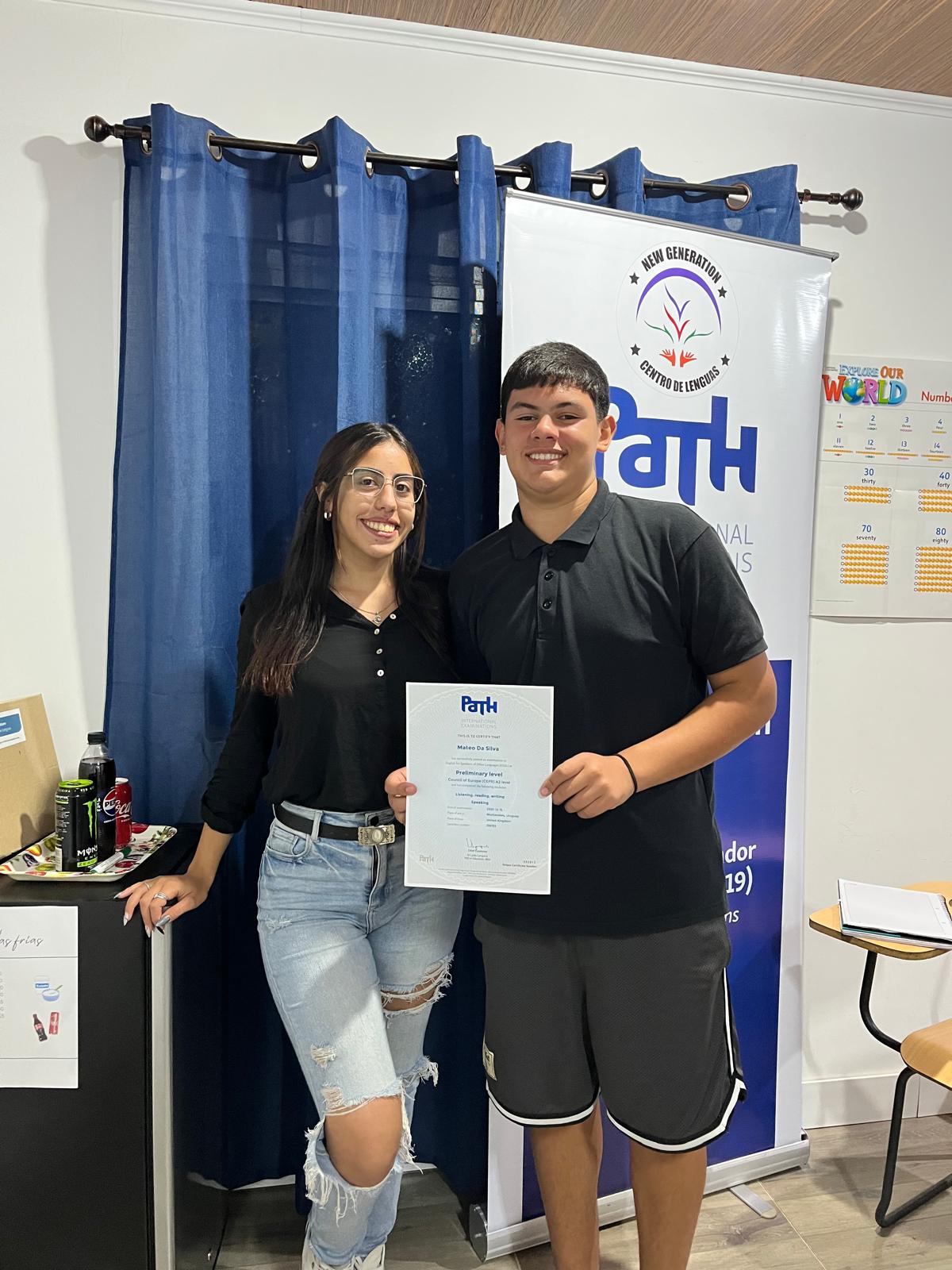 Alumno Mateo Da Silva con certificado PATH Preliminary Level A2/B1 en New Generation